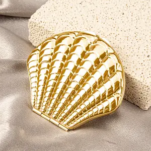 Shell Shape Dual-Sided Makeup Mirror, Silver Color Options, Portable Anti-Shock, Perfect Gift for Women, Ideal for Holidays