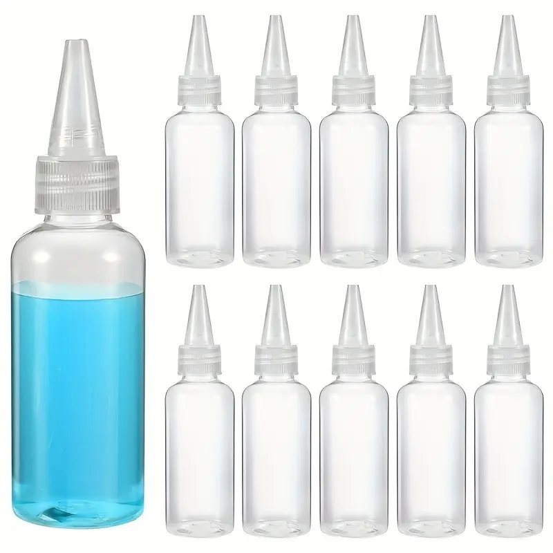 Set of 12 60ML Squeeze Bottles, Pointing Mouth Plastic Bottles, Refillable Design, Ideal for Color Mixing, Paint Bottles, Essential Oil Empty Bottles