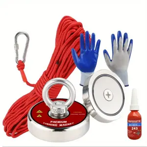 48mm magnetic fishing tool set, comes with red rope, gloves and glue, super strong fishing magnet, perfect for use in rivers.