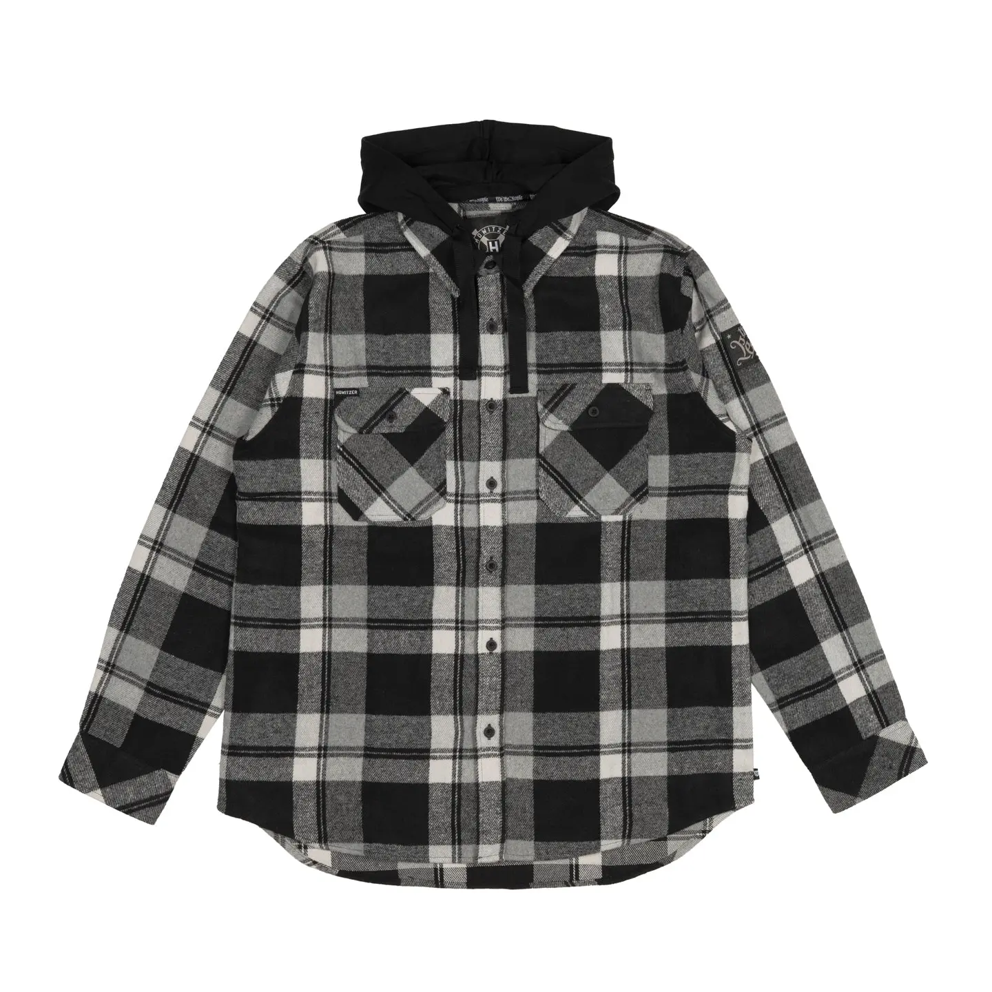 Men's Heavyweight Fabric Hooded Checked Longsleeve Flannel Sweatshirt - Casual Polyester Plaid Button Front Jacket with 2 Chest Pockets, Durable, Versatile for Multiple Seasons, Sweatshirts