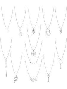12 Pcs Long Pendant Necklaces for Women Y-Shaped Statement Necklace Simple Heart Leaf Circle Tassel Feather Sweater Necklace Set Minimalist Chain Necklace Fashion Jewelry