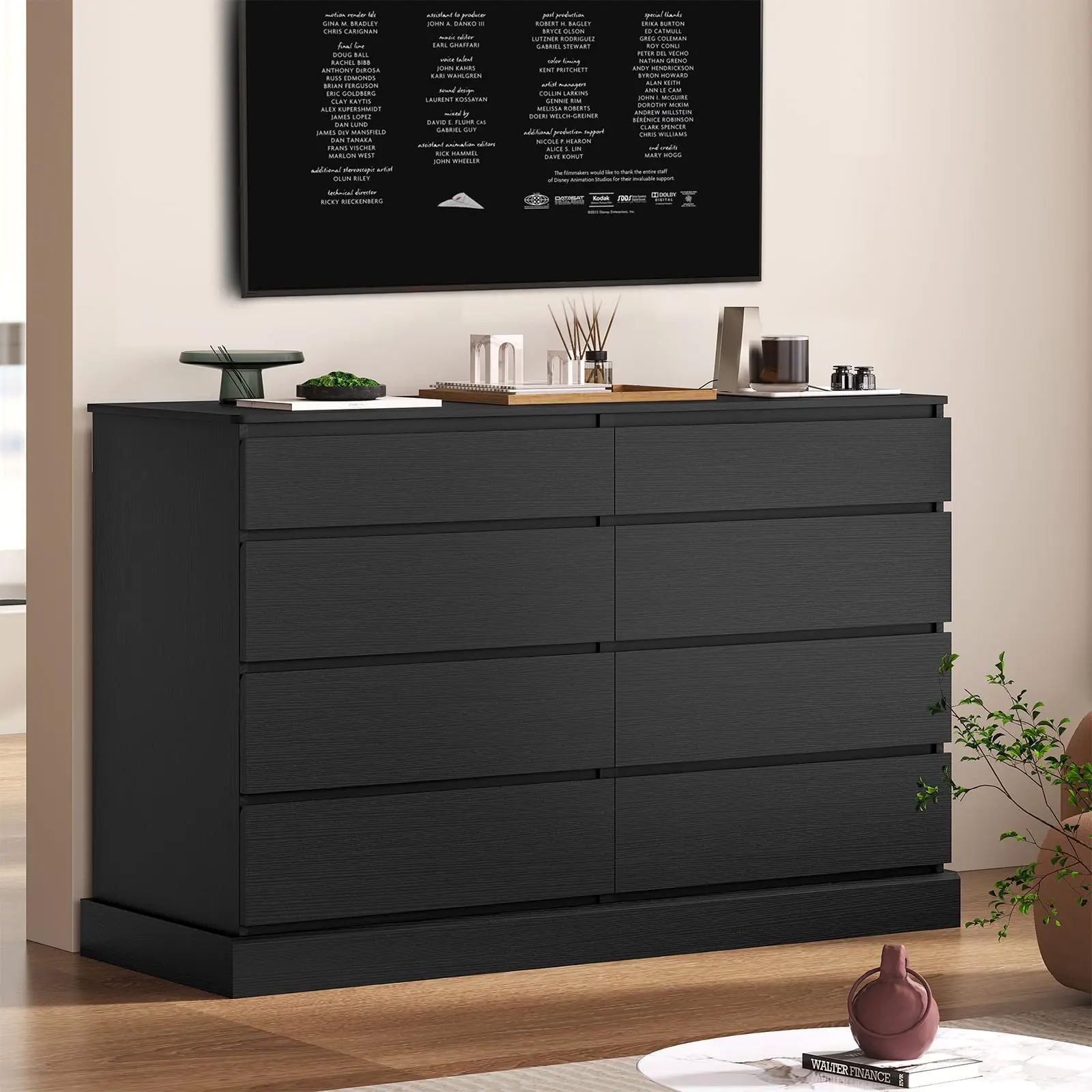 SIKAIC Modern Handleless Sturdy Wood 8-Drawer Vertical Cupboard - Engineered Wood Single Unit Indoor Furniture with Top Open Compartment, Easy-to-Assemble Bedroom Dresser, Eight Drawers