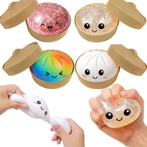 2026 Viral Glitter Dumpling Squishy with Steamer Box Adults and Teens, Soft Sensory Fidget Steamed Bun Squeeze Tool, Stress & Anxiety Relief, Party Birthday Gift