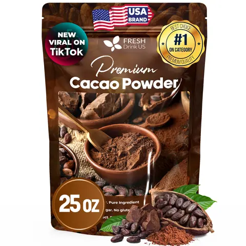 【FreshDrinkUS】 Cacao Powder, 100% Natural & Pure Cacao Powder, Unsweetened Cacao Powder, Rich Chocolate Flavor, Perfect for Baking & Smoothies, Non-GMO, Gluten-Free, Chocolate Beverage