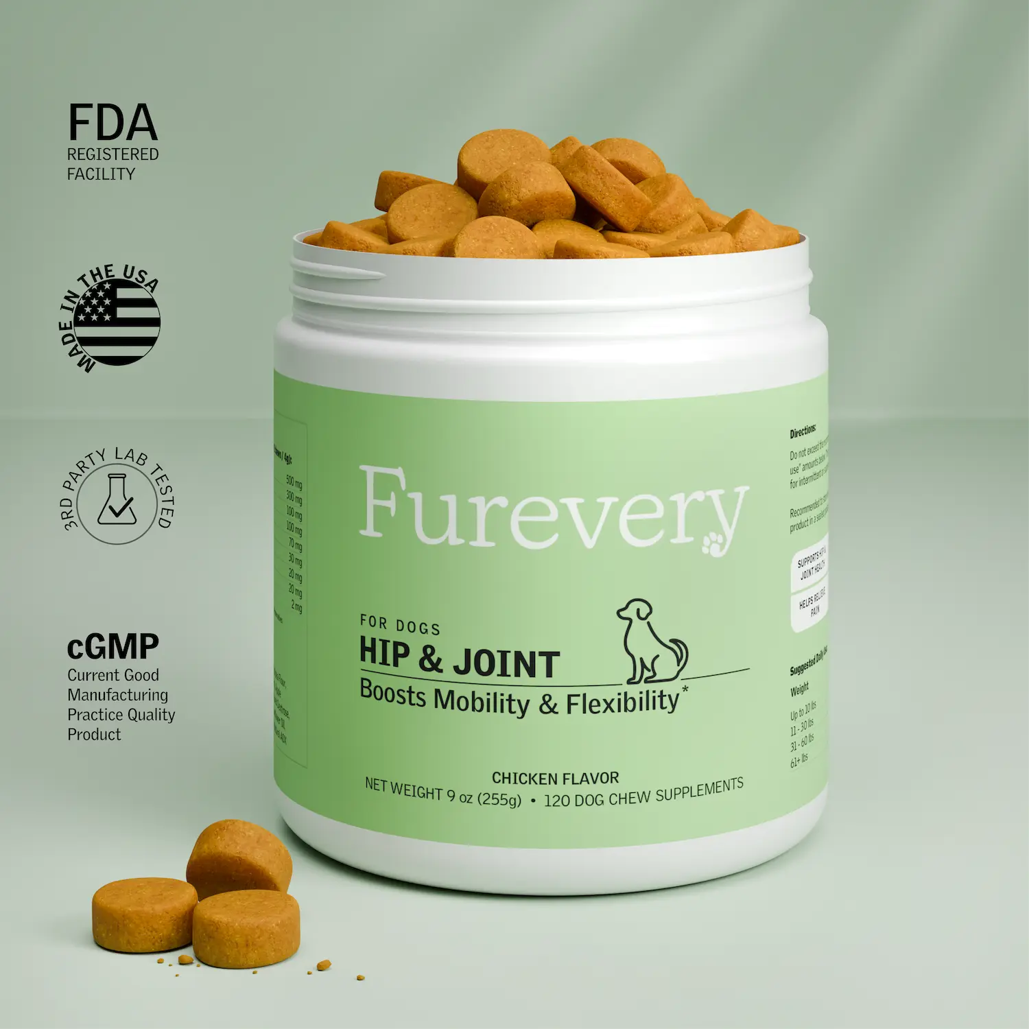 Furevery Chicken Flavor Hip & Joint Supplement for Dogs - Advanced Support with Glucosamine, Chondroitin, Hemp, Turmeric, MSM - Boosts Mobility, Flexibility - Suitable for All Breeds - 9oz Jar