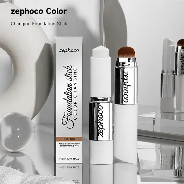 Color-Adapting Foundation Stick with Brush, 13g Lightweight Cream-to-Skin Formula, Buildable Natural Coverage, Natural Glow Glazed Shine-Enhancing Travel-Friendly Base Makeup, Adjustable Tint Concealer & Foundation, Bare-Faced Concealer & Foundation