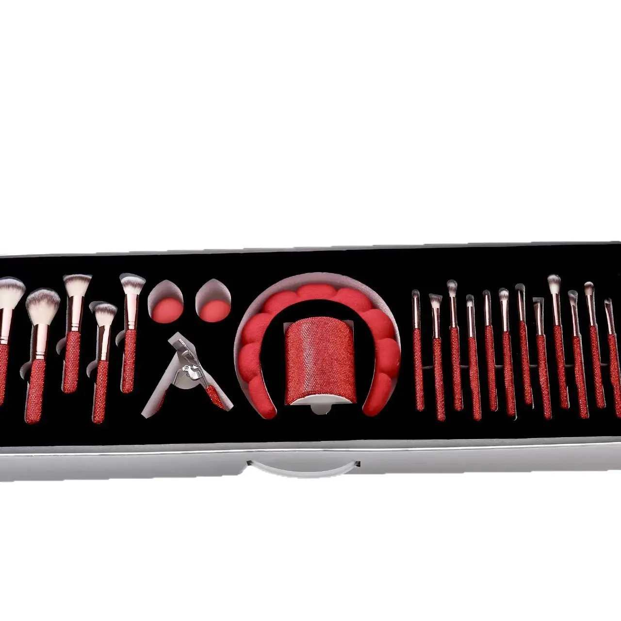 Champagne Glitter Beginner-Friendly Makeup Set - 15 Precision Brushes, 23-Piece Contouring Tools, 1 Hairband, Holder, Tray, 2 Sponges, 1 Eyelash Curler - No Shedding/Scratching, Ideal for Daily Make-Up, Mother's Day Gift, 15 Precision Makeup Brushes, 2 Be