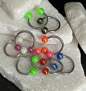 PAIR of Stunning Aurora Borealis Coated Circular Barbell Horseshoe Septum Ring - 16g - 8mm
