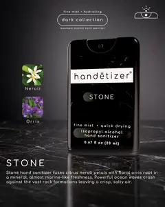Handetizer Stone Fragrance - Citrus Neroli Petals & Floral Orris Root Scent Marble Texture Mister Packaging