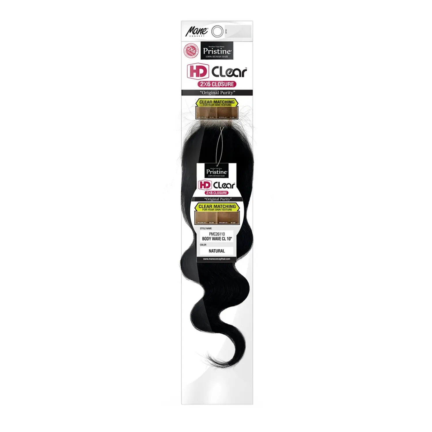 Mane Concept Brazilian Virgin Remy Human Hair Weave Pristine HD Clear 2X6 Lace Closure PMC26112 Body Wave CL (12"-18")