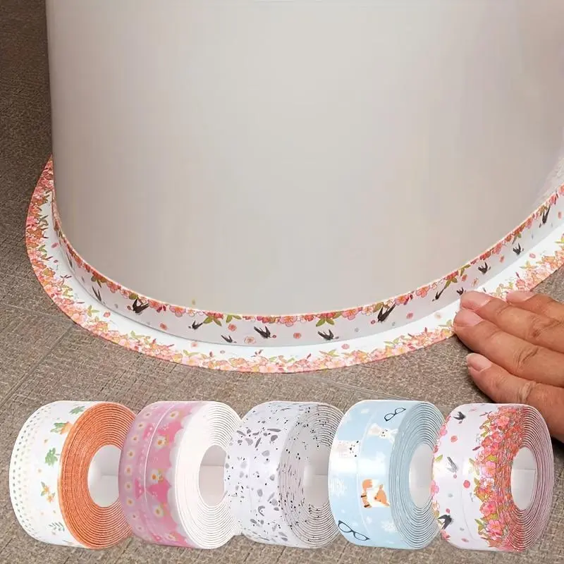 Mildew and moisture resistant high-gloss decorative self-adhesive waterproof seam tape - floral and butterfly patterns for bathrooms and kitchens - ideal for sinks, toilets, showers, bathroom décor an