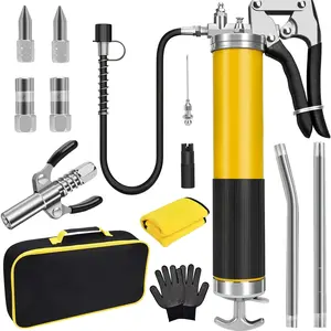14 Pcs Professional Heavy-Duty Manual Grease Injector Kit, Full Steel, 12000 PSI High Pressure, Suitable for Lubrication and Maintenance of Construction Machinery, Trucks and Agricultural Equipment