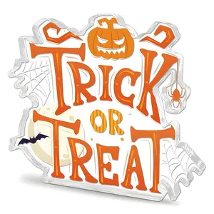 Acrylic Halloween Decoration Sign, Trick-Or-Treat Ghost Plaque, Office Desk Decor, Gift Basket Item, for Women Men Kids Friends Colleagues