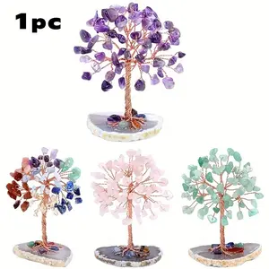 Chakra Tree Shaped Decorative Ornament, 1 Count Handcrafted Seven Chakra Crystal Bonsai Tree, Balancing Energy & Wellbeing Enhancer, Home Decor