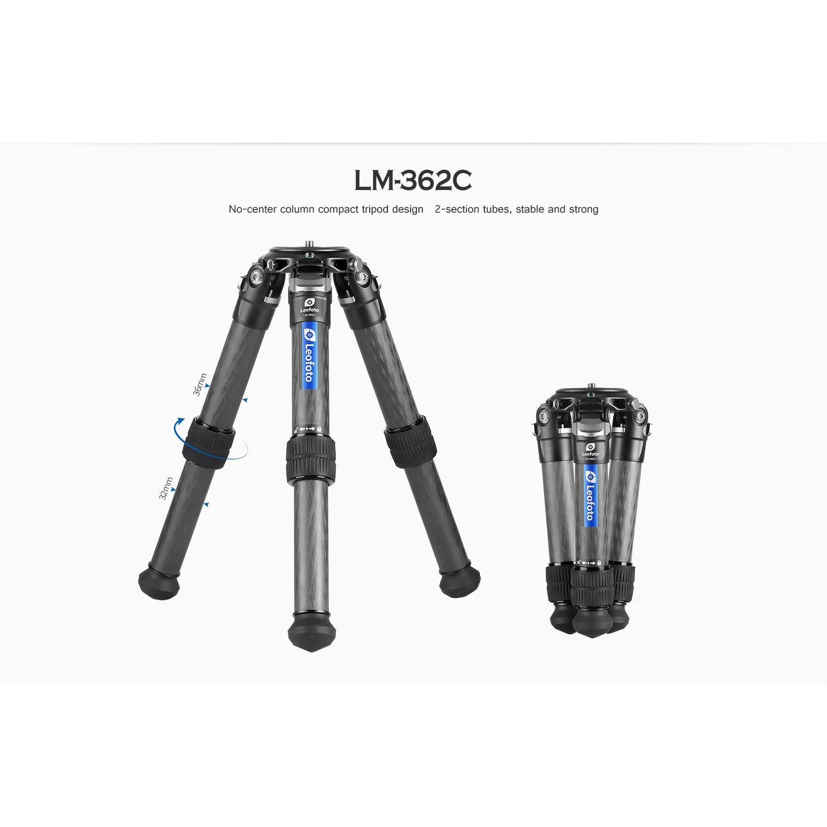 Leofoto LM-362C Short Carbon Fiber Tripod with 75mm Video Bowl+Platform and Bag | Max Load 99lb