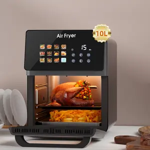 10L Large Pro Air Fryer Oven With Grill Combo For Kitchen Use,12 in 1 Smart Convection Ovens,AirFryer With Glass View Window,Nonstick Basket,Fryer Liners,Removable Door-Black