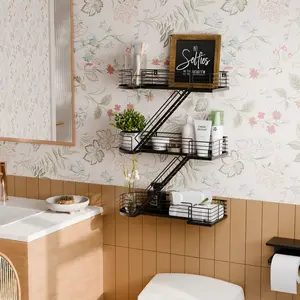 15 Inch Fire Escape Wall Shelf - Coffee Metal Decorative Shelves, Eye-Catching Figurine Display Shelf Wall Mounted, Unique Ladder Home Décor for Knick Knack, Action Figure, Bedroom, Bathroom