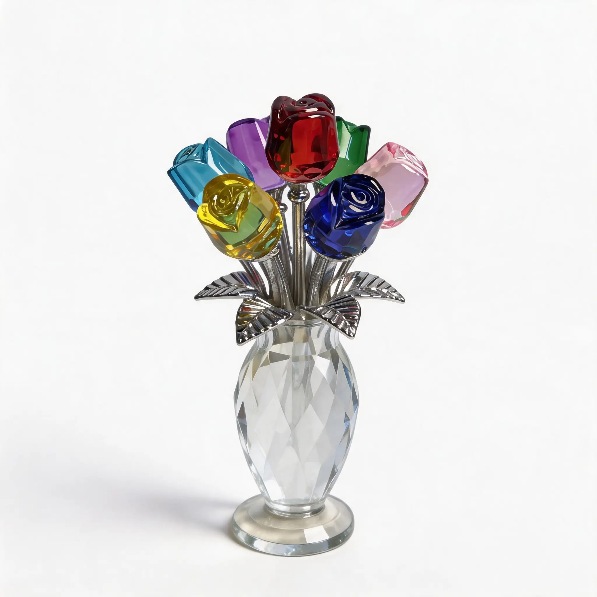 3-Color Crystal Rose Bouquet (5.7")  - K9 Forever Flower Gift for Her, Class of 2026 Graduation, Valentine's Day & Anniversary, Romantic Summer Desk Decor Vase Ornaments