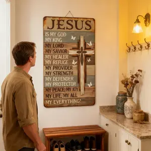 Christian Gifts for Women Men Jesus Is My God King Everything Vintage Tin Sign Religious Metal Wall Art 8x12 Inch Decorative Ornaments for Home Church Office Chapel，SummerVibes，SummerWins ，DealsForYouDays