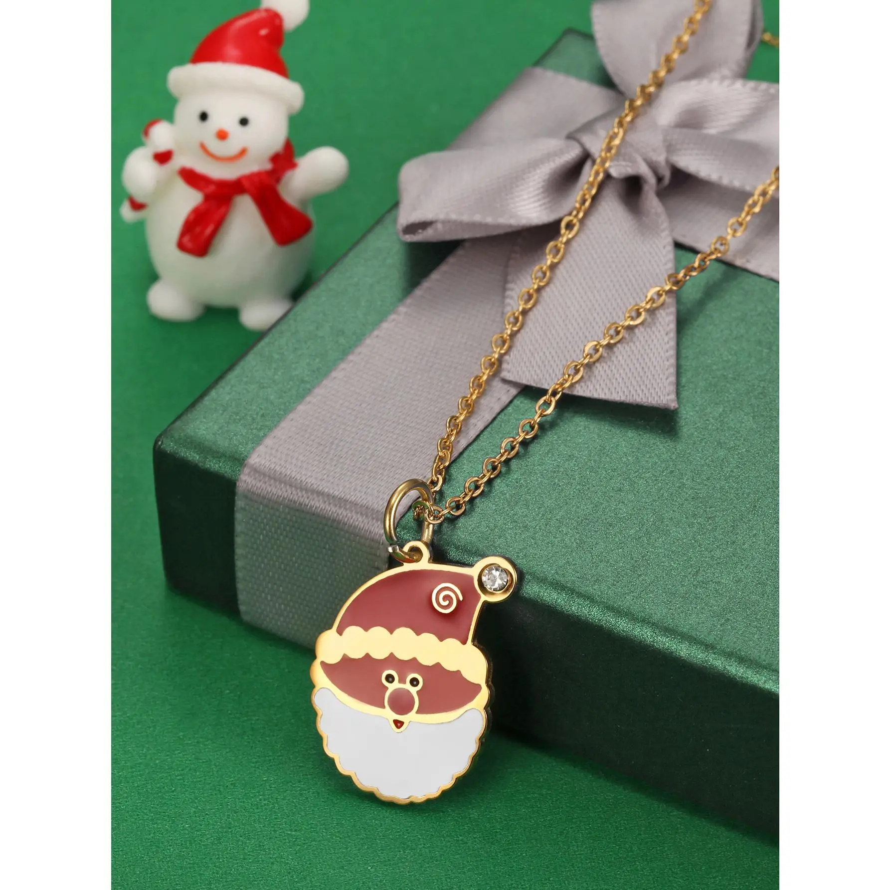 Dainty Santa Claus Necklace, Geometric Stainless Steel Pendant, Unisex Christmas Holiday Gift Jewelry for Party Celebrations, Gift Necklace, Dainty Jewelry, Casual, Cute Geometric Costume Jewelry