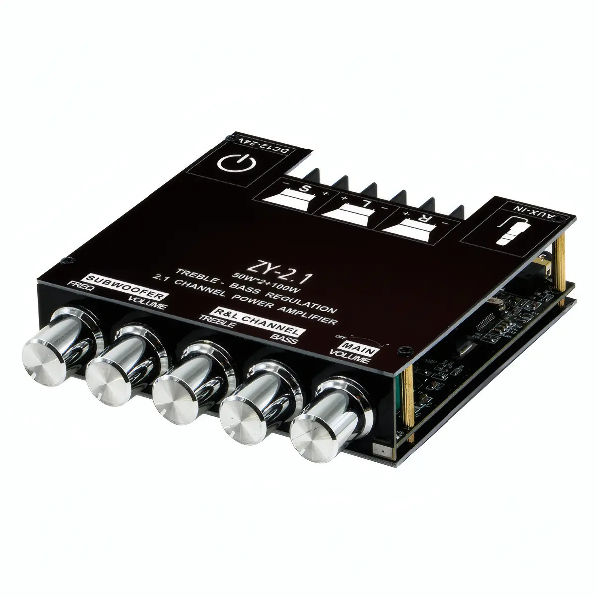 2.1 Channel Bluetooth Audio Amplifier Subwoofer Board 50W x 2 100W Bass Treble Control Black Amplifier Speaker Bluetooth 5.1 Stereo Audio Home Amplifier Connection Dual Mode Input Stable Compatibility