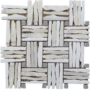 Intrend Tile  Quartzite Basketweave interlocked Mosaic Blend - White, Quartzite Material, Mosaic Tile, Natural Stone