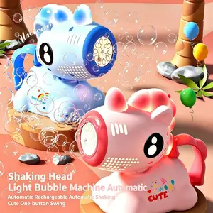 Outdoor Unicorn Bubble Machine, Automatic Head Movement, Cute and Fun, Portable Bubble Machine, Includes 80ML Bubble Solution, Suitable for Ages 3+, and Blue Options