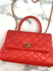 Pre-owned CHANEL caviar leather Shoulder Bags Coco Coral Top Handle Bag Quilted Caviar mini