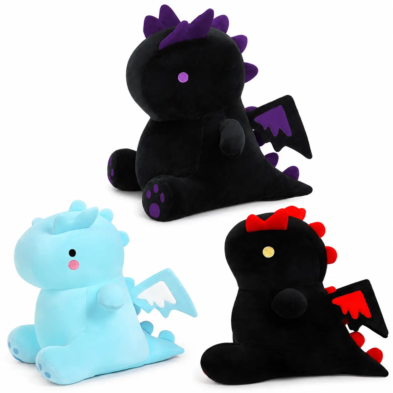 CHUBBYJOY Kawaii Aesthetic Dinosaur Dragon Plushies, 9in-15in Soft Stuffed Pillow with Wings & Colorful Spikes, Hand Washable Cute Collectibles for Kids, Birthday Gift & House Decoration