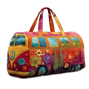 Unisex Boho Quilted Weekender Bag – Lightweight, Free-Spirited, Ready to Wander, Large Hippie Journey Travel Duffle With 3 Shoe Bags, Vintage Floral Luggage for Gym, Yoga & Carry-on (Q, 18*9*9 IN)