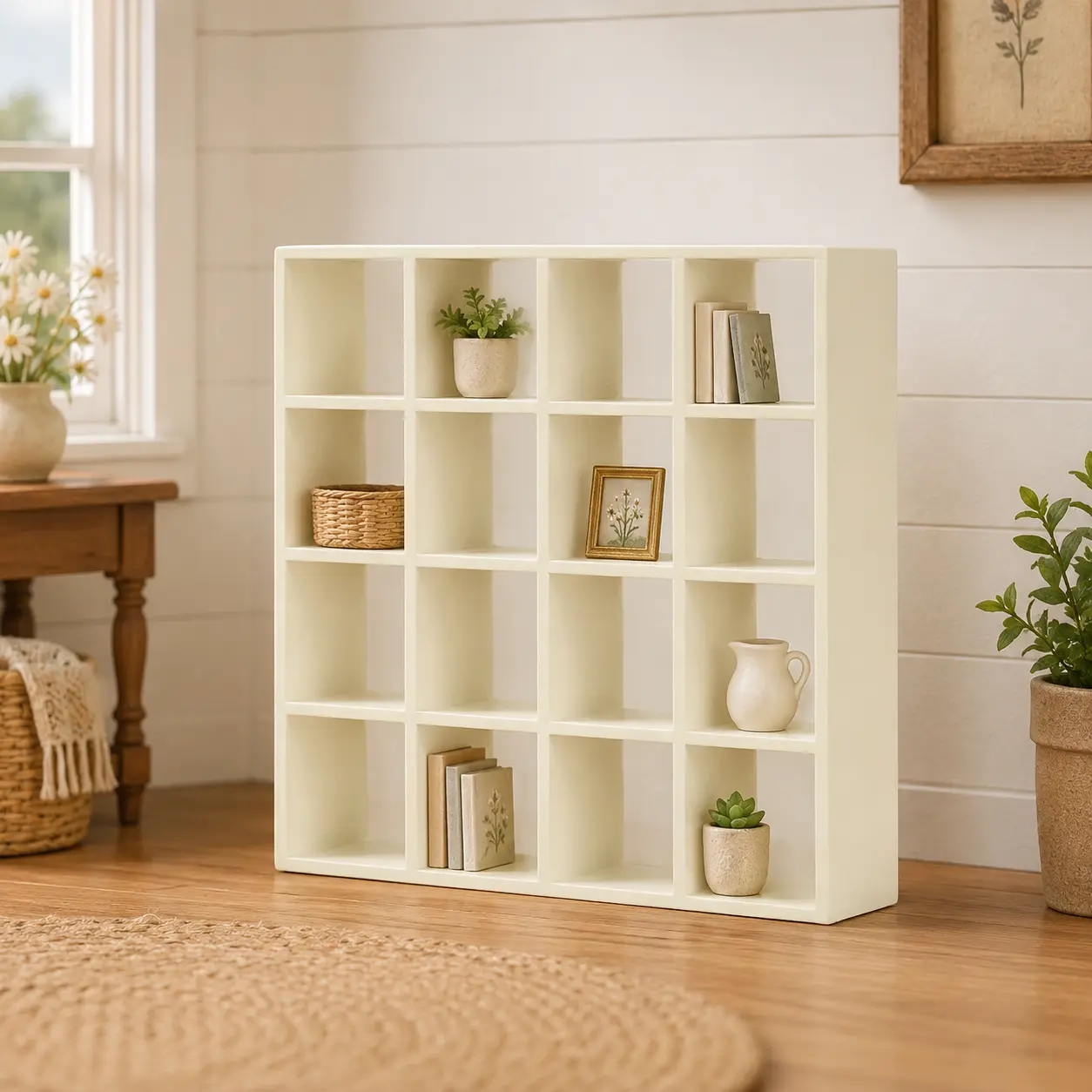 1:12 Miniature 16-Grid Display Cabinet Dollhouse Wooden Storage Shelf