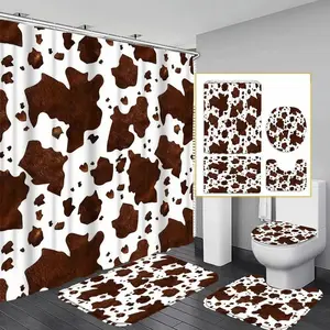 Christmas Themed Bathroom Decorations, 4 Countsset Shower Curtain Sets Including Shower Curtain & Toilet U-shape Mat & Bath Mat & Toilet Lid Cover, Bathroom Accessories