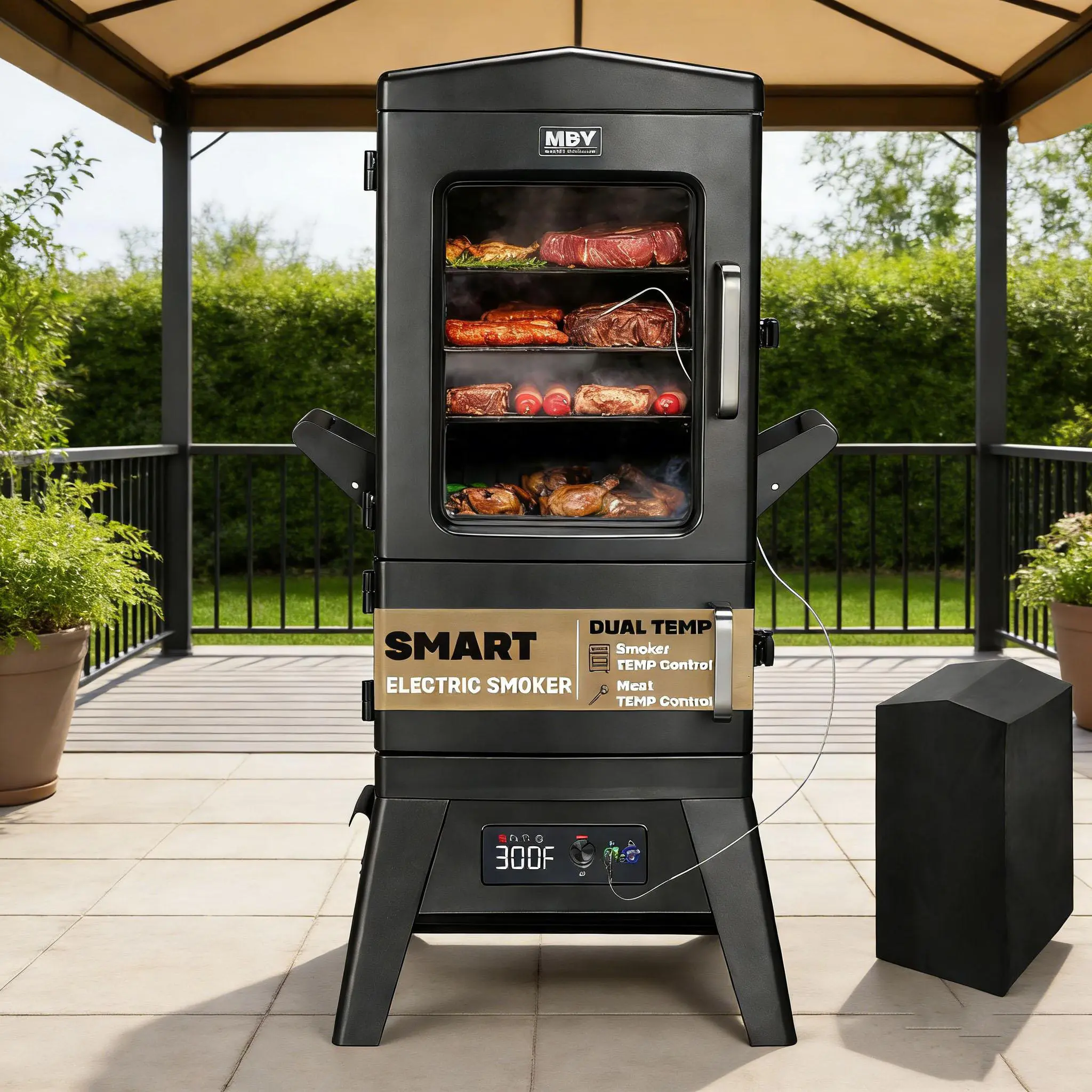 [Deals For You Days]MAISON BACKYARDS Digital Electric Smoker with Cover, LED Display, Built-in Meat Probe, 633 sq in Cooking Area, 4 Racks, Insulated Chamber for All-Weather Barbecue & Grilling tiktokshopspringglowup,summerwins