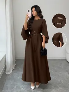 Elegant Waist-Cropped Women's Dress, Loose Fit Slimming Batwing Sleeve Design, Chic Long Skirt for Stylish Looks