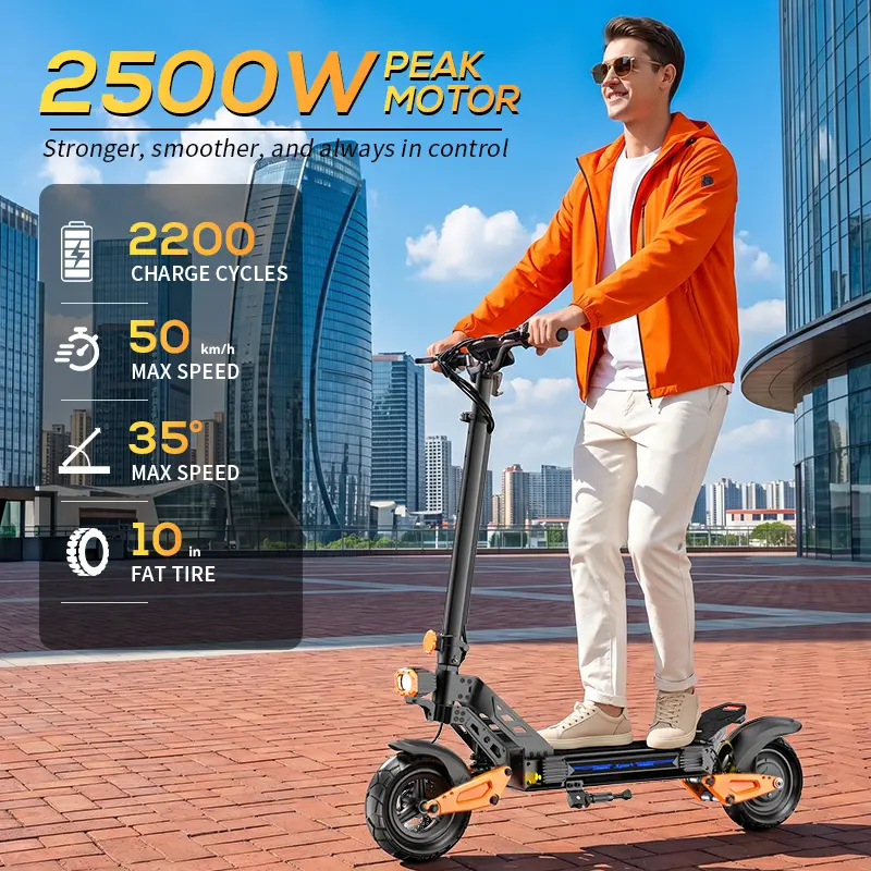 Electric Scooter for Adults, Fast Speed Folding Commuter with 700W Motor, 11-in Pneumatic Off-Road Tires, 3 Speeds, Dual Braking & Shock Absorption, Fast Speed Scooter