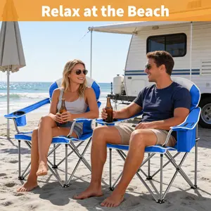 Oversized Folding Chair 450LBS Capacity, Portable Heavy Duty Chair with Cushioned Seat, Cup Holder & Storage, 11.5LBS with Carry Bag for Indoor Seating, Parties, Backyard, Outdoor Use