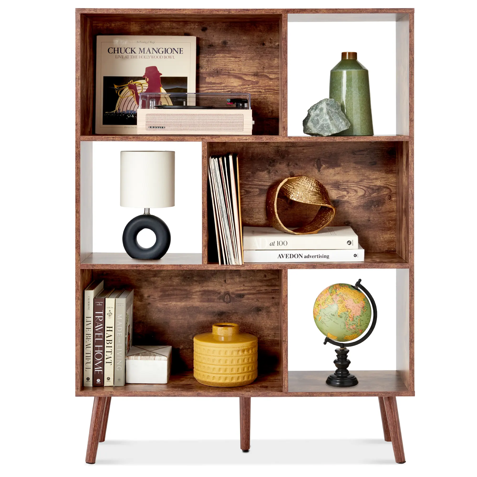 Best Choice Products  3-Tier Mid-Century Modern Wooden Bookcase w/ Removable Back Panels, Offset Pine Legs