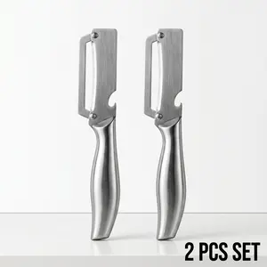 2-Pack 2-In-1 Multi-Functional Vegetable Peeler, Full Stainless Steel Material, Bottle Opener & Wooden Handle, Kitchen Tool for Fruits and Vegetables, Kitchen Gadgets
