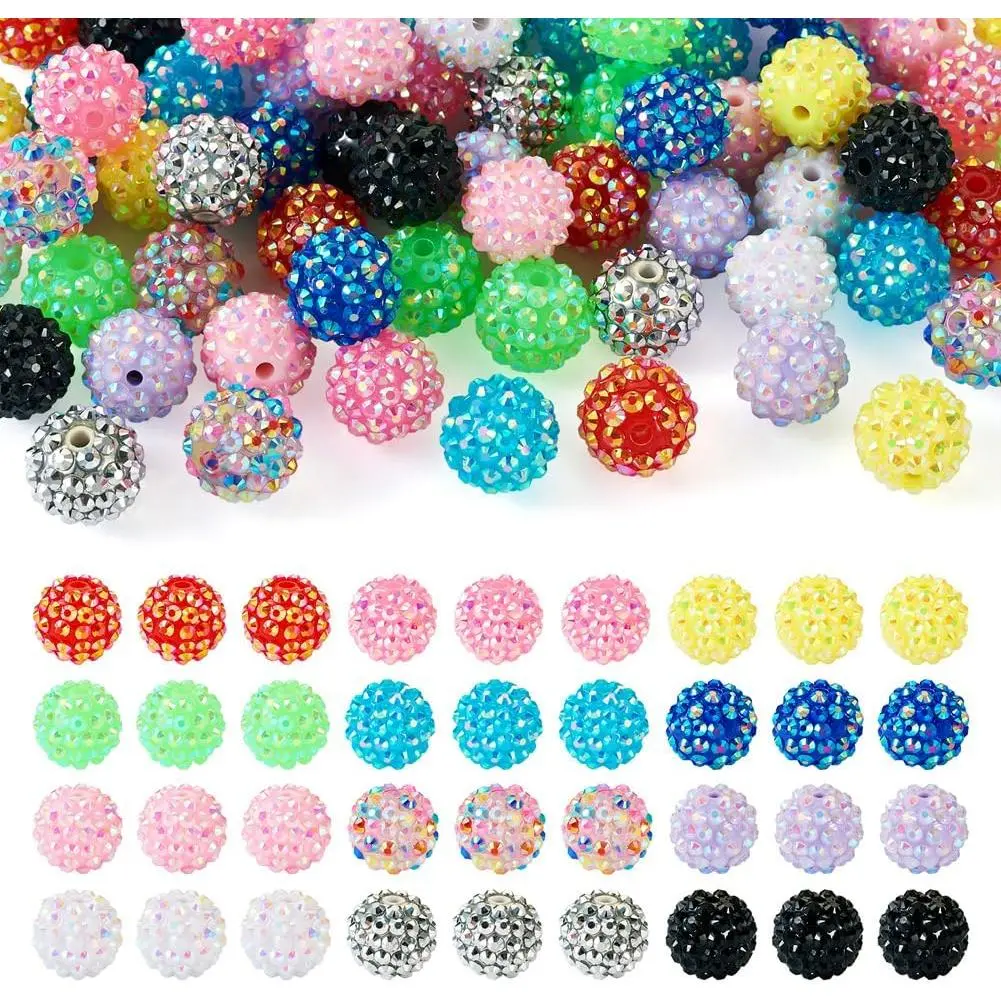 72-Count 16mm Round Rhinestone Ball Beads, Mixed Rainbow Faceted Disco Ball Beads for Beadable Pen, Lanyard & Bag Chain Making (Valentine's Day Craft Supplies)
