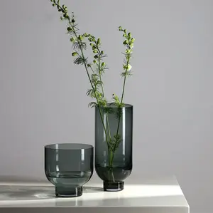 Black Glass Vase Set with Fruit Bowl Hand-Blown Glass with White Swirls for Floral Arrangements and Home Decor