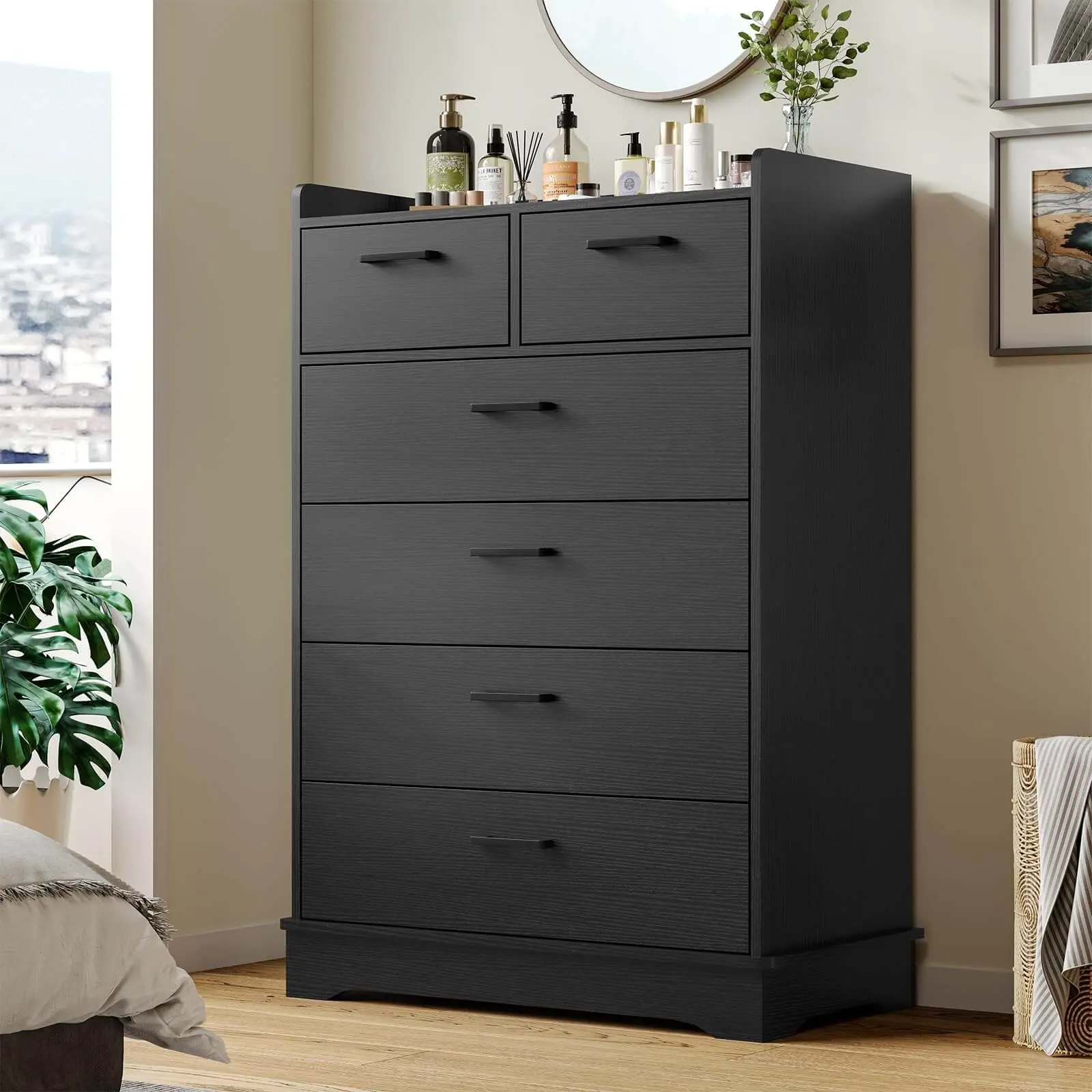 SIKAIC Wood Dresser with 6 Drawers, Large-Capacity Clothing Storage Organizer, Modern Minimalist Indoor Furniture for Bedroom & Hallway, Wood Dressers, Six Drawers