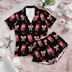 Dr Pepper Coquette Satin Pajama Set for Women, Silky Soda Lover Sleepwear, Trendy Lounge Outfit, Cute Beverage Fan Gift Idea