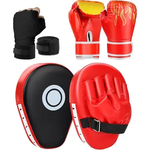 3-in-1 Boxing Gloves and Punching Mitts Set for  Youth,  Boxing Gloves Curved Punching Pads with Hand Wraps, Focus Mitts Boxing Equipment Set for Boxing  MMA Karate Muay Thai Taekwondo