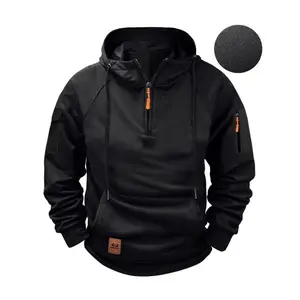 [Customer Favorite] Men's Casual Solid Color Hoodie with Zip-Up Henley Collar and Kangaroo Pocket - Perfect for Fall/Winter Sports & Outdoor Activities heating sweater