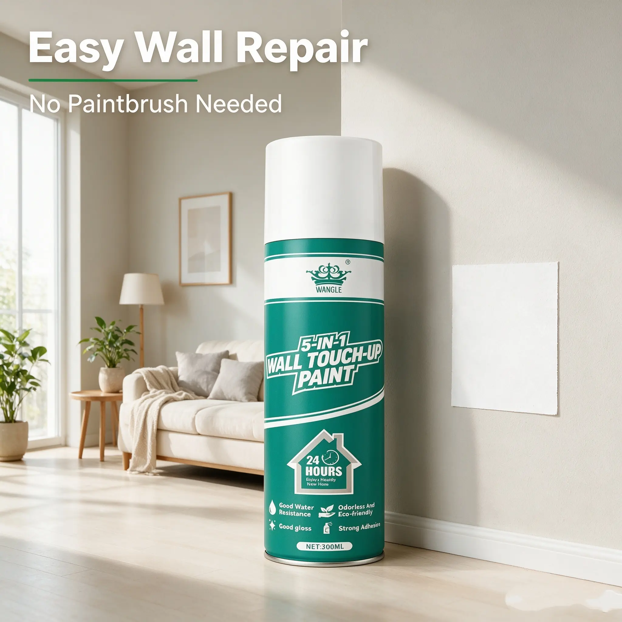 Self-Pressurized Wall Patching Spray (300mL) - Home Improvement Building Supply for Covering Wall Scratches, Stains, Minor Defects