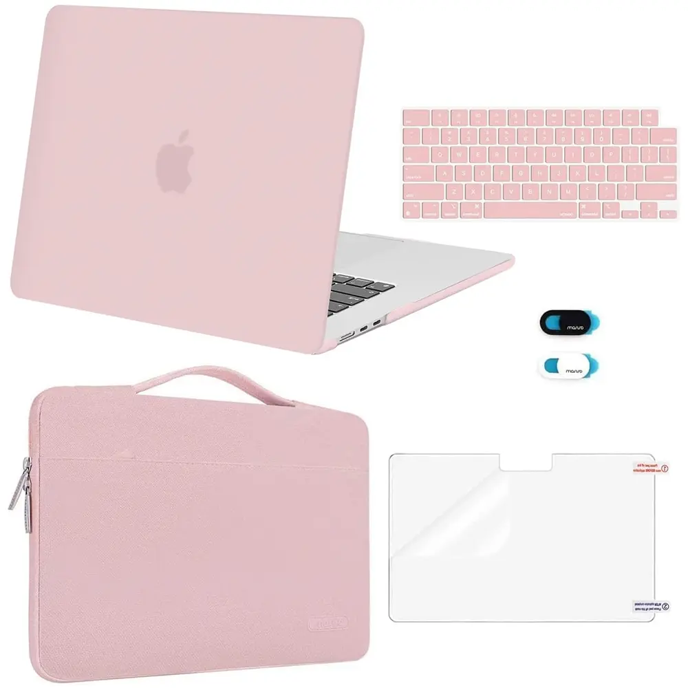 MOSISO Compatible with MacBook Air 15 inch Case M5 2026 M4 2025 M3 M2 2024 2023 A3448 A3241 A3114 A2941,Protective Hard Shell&Carrying Sleeve Bag&Keyboard Cover&Webcam Cover&ScreenFilm, School, Commuting, Daily Protection, Screen Protector, Plastic, Polyc