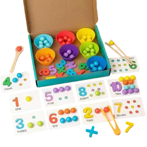 Wooden Number Counting Set with Colorful Beads & Clips, Math Toy for Kids, Boost Arithmetic Skills, Timer & Spelling Board Included, Ideal Learning Gift, Math Learning Tools