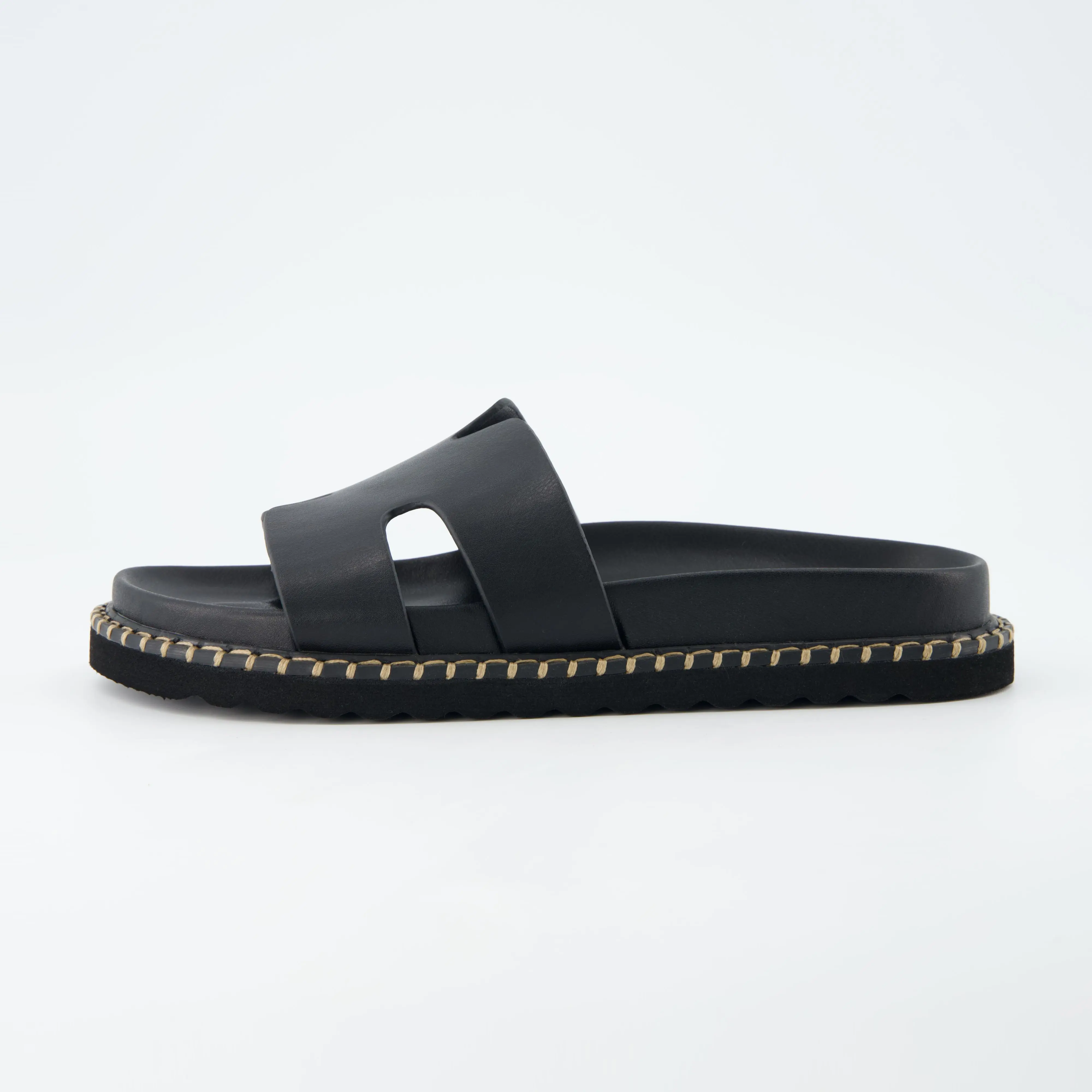 Cushionaire Crisp Women’s Slide Sandal – Faux Leather Cutout Slip-On with Artisan Stitching & Memory Foam