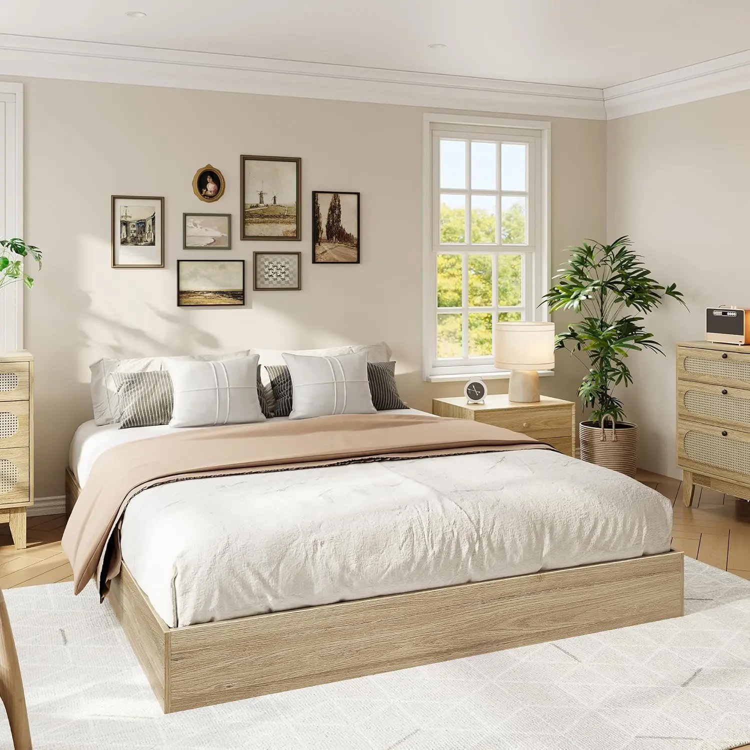 Solid Wood Platform Bed Frame - No Box Spring Needed, Easy Assembly, Minimalist Home Decor Floor Bed Frame, Wooden Bed Frame