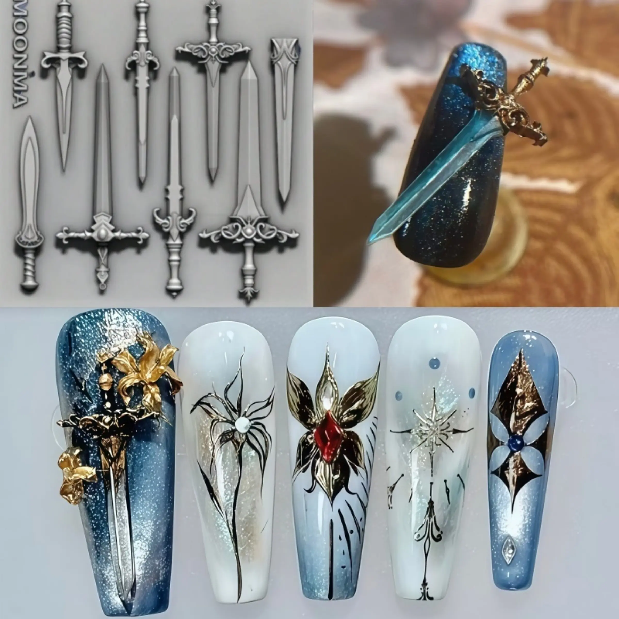 3D Silicone Nail Art Mold, Sword Cross Frame Design, Essential Tool for Nail Artists, Durable and Reusable, Perfect for Creative Nail Designs, Nail Art Supplies